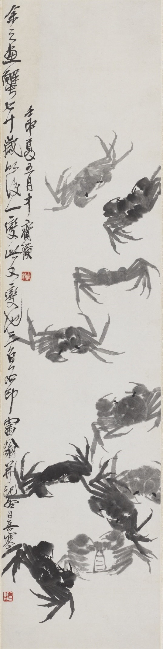 <h2>螃蟹</h2><p>作者：齐白石</p><p>创作年代：1932年</p><p>规格：133.2cm×32.7cm</p><p>品类：中国画</p>